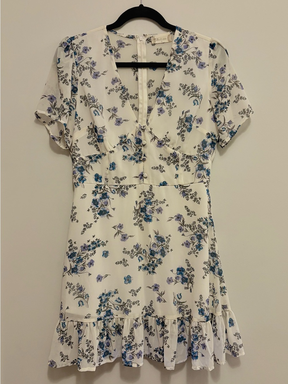 Altar'd State White Mini Dress with Blue Floral Print